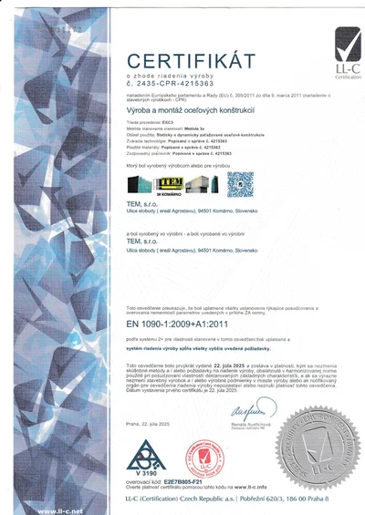 EN 1090-1 SK certifikát