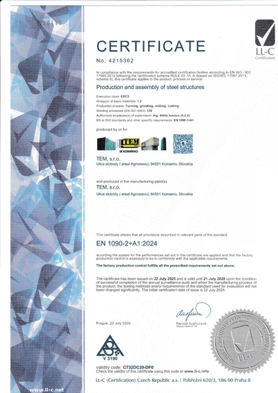 EN 1090-2 EN certificate