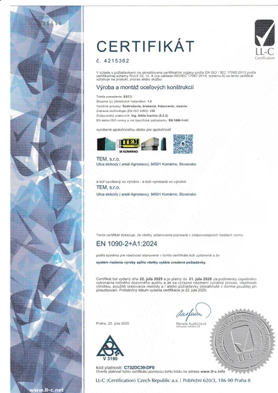 EN 1090-2 SK certifikát