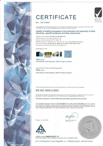 EN ISO 3834-2 EN certificate