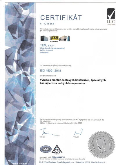ISO 45001 SK certifikát