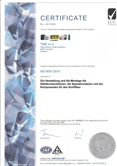 ISO 9001 EN certificate
