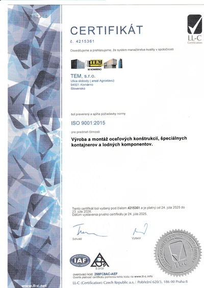 ISO 9001 SK certifikát